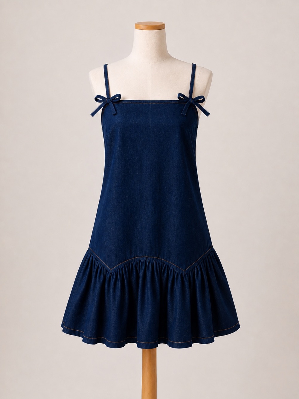Avec Les Filles Navy Denim Ruffle-Hem Mini Skirt Dress